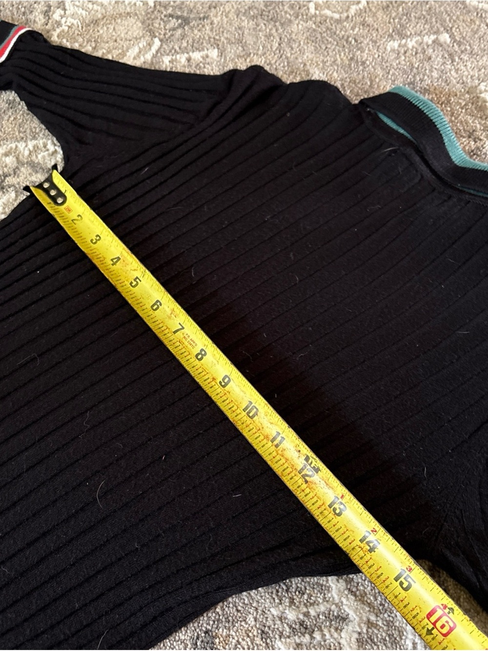 Celine Black Ribbed Polo Midi Dress with Red and Yellow Stripes - Picture 15 of 16